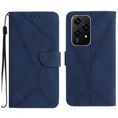Custodia per telefono in pelle goffrata con cuciture per Honor 200 Lite (blu)