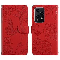 Per Honor 200 Lite HT03 Custodia per cellulare in pelle con vibrazione a farfalla in rilievo Skin Feel (rossa)