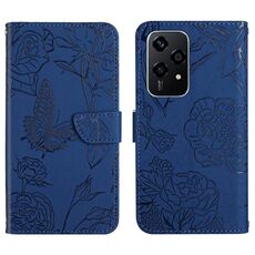 Per Honor 200 Lite HT03 Custodia per cellulare in pelle con vibrazione a farfalla in rilievo Skin Feel (blu)