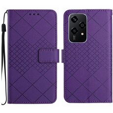 Custodia per telefono in pelle con struttura a griglia rombica per Honor 200 Lite (viola)