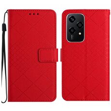 Custodia per telefono in pelle con struttura a griglia rombica per Honor 200 Lite (rossa)