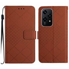 Custodia per telefono in pelle con struttura a griglia rombica per Honor 200 Lite (marrone)