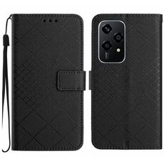 Custodia per telefono in pelle con struttura a griglia rombica per Honor 200 Lite (nera)