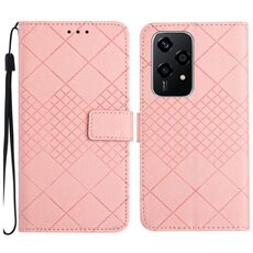 Custodia per telefono in pelle con struttura a griglia rombica per Honor 200 Lite (rosa)