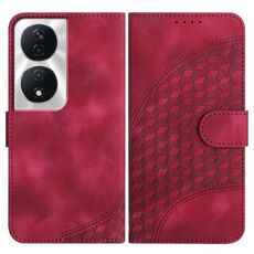 Custodia in pelle per telefono con testa di elefante in rilievo per Honor X7b YX0060 con cordino (rosa rossa)