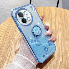 Custodia per telefono all-inclusive con anello floreale immortale con glitter sfumato per vivo S18E (Bule)