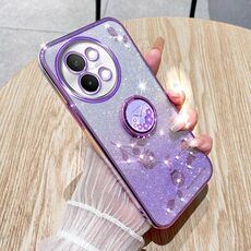Custodia per telefono all-inclusive con anello floreale immortale con glitter sfumato per vivo S18E (viola)