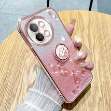 Custodia per telefono all-inclusive con anello floreale immortale con glitter sfumati per vivo S18E (rosa)