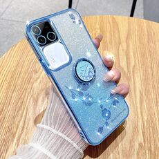 Custodia per telefono all-inclusive con anello floreale immortale con glitter sfumato per vivo S18 Pro (Bule)