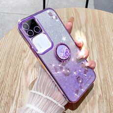 Per vivo S18 Pro Gradient Glitter Immortal Flower Ring Custodia per telefono all-inclusive (viola)