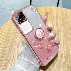 Custodia per telefono all-inclusive con anello floreale immortale con glitter sfumati per vivo S18 Pro (rosa)