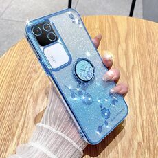 Custodia per telefono all-inclusive con anello floreale immortale con glitter sfumato per vivo S18 (Bule)