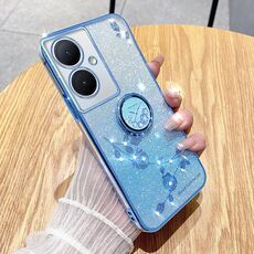 Per vivo Y78+ Custodia per telefono all-inclusive con anello floreale immortale con glitter sfumato (Bule)