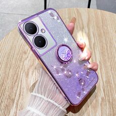 Custodia per telefono all-inclusive con anello floreale immortale con glitter sfumati per vivo Y78+ (viola)