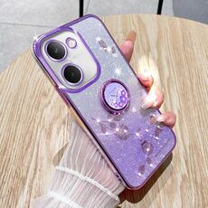 Custodia per telefono all-inclusive con anello floreale immortale con glitter sfumato per vivo Y100i (viola)
