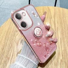 Custodia per telefono all-inclusive con anello floreale immortale con glitter sfumati per vivo Y100i (rosa)
