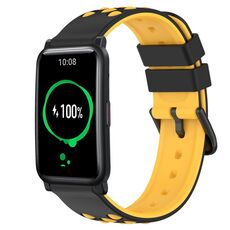 Cinturino per orologio in silicone poroso bicolore For Honor Watch ES 20 mm (nero + giallo)