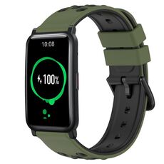 Cinturino per orologio in silicone poroso bicolore For Honor Watch ES 20 mm (verde militare + nero)