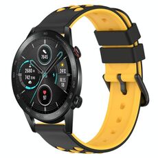 Cinturino per orologio in silicone poroso bicolore da 42 mm 20 mm per Honor Magic Watch2 (nero + giallo)