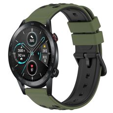 For Honor Magic Watch2 42mm 20mm Cinturino in silicone poroso bicolore (verde militare + nero)
