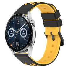 Per Huawei Watch GT3 46mm 22mm Cinturino in silicone poroso bicolore (nero + giallo)