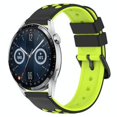 Per Huawei Watch GT3 46mm 22mm Cinturino in silicone poroso bicolore (nero + verde lime)