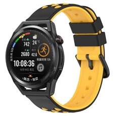 Per Huawei Watch GT Runner 22mm Cinturino in silicone poroso bicolore (nero + giallo)