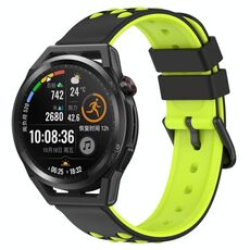 Per Huawei Watch GT Runner 22mm Cinturino in silicone poroso bicolore (nero + verde lime)