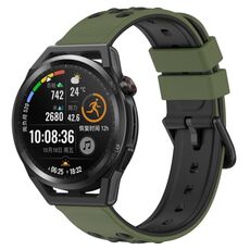 Per Huawei Watch GT Runner 22mm Cinturino in silicone poroso bicolore (verde militare + nero)