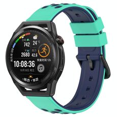 Per Huawei Watch GT Runner 22mm Cinturino in silicone poroso bicolore (verde lime + blu)