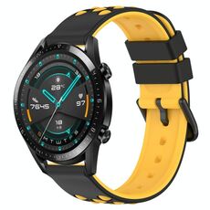 Per Huawei GT2 46mm 22mm Cinturino in silicone poroso bicolore (nero + giallo)