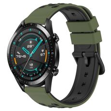 Per Huawei GT2 46mm 22mm Cinturino in silicone poroso bicolore (verde militare + nero)