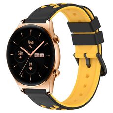 Cinturino per orologio For Honor Watch GS 3 22mm in silicone poroso bicolore (nero + giallo)