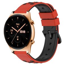 Cinturino per orologio For Honor Watch GS 3 22mm in silicone poroso bicolore (rosso + nero)