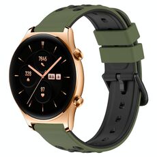 Cinturino per orologio For Honor Watch GS 3 22mm in silicone poroso bicolore (verde militare + nero)