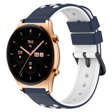 Cinturino per orologio For Honor Watch GS 3 22mm in silicone poroso bicolore (blu notte + bianco)