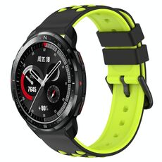 For Honor Watch GS Pro 22mm Cinturino in silicone poroso bicolore (nero + verde lime)