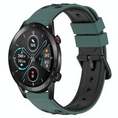For Honor Magic Watch 2 46mm 22mm Cinturino in silicone poroso bicolore (verde oliva + nero)