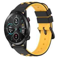 For Honor Magic Watch 2 46mm 22mm Cinturino in silicone poroso bicolore (nero + giallo)