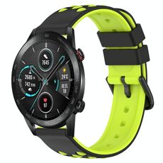 For Honor Magic Watch 2 46mm 22mm Cinturino in silicone poroso bicolore (nero + verde lime)