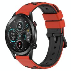 For Honor Magic Watch 2 46mm 22mm Cinturino in silicone poroso bicolore (rosso + nero)