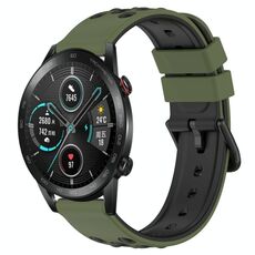 For Honor Magic Watch 2 46mm 22mm Cinturino in silicone poroso bicolore (verde militare + nero)