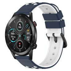 For Honor Magic Watch 2 46mm 22mm Cinturino in silicone poroso bicolore (blu notte + bianco)