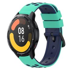 Per Xiaomi MI Watch Color 2 22mm Cinturino in silicone poroso bicolore (verde lime + blu)