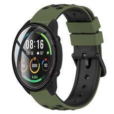 Per Xiaomi MI Watch Color 22mm Cinturino in silicone poroso bicolore (verde militare + nero)