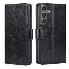 Custodia per telefono in pelle con cuciture geometriche per Samsung Galaxy S24 5G (nera)