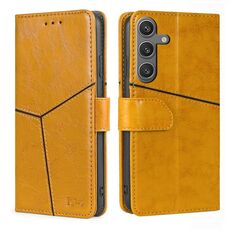 Custodia per telefono in pelle con cuciture geometriche per Samsung Galaxy S24 5G (giallo)