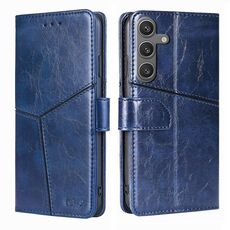 Custodia per telefono in pelle con cuciture geometriche per Samsung Galaxy S24 5G (blu)