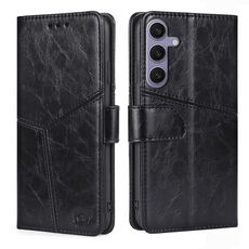 Custodia per telefono in pelle con cuciture geometriche per Samsung Galaxy S24+ 5G (nera)