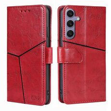 Custodia per telefono in pelle con cuciture geometriche per Samsung Galaxy S24+ 5G (rossa)